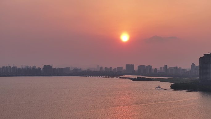 独墅湖 落日 独墅湖大道 工业园区 苏州