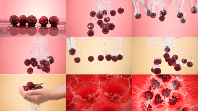 新鲜杨梅杨梅汁落水掉入水中