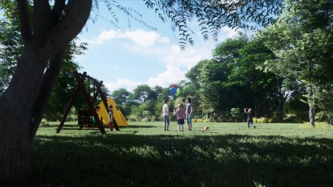 儿童公园草地露营玩耍活动