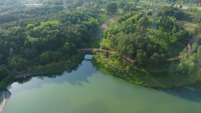 成都永安湖城市森林公园航拍4k