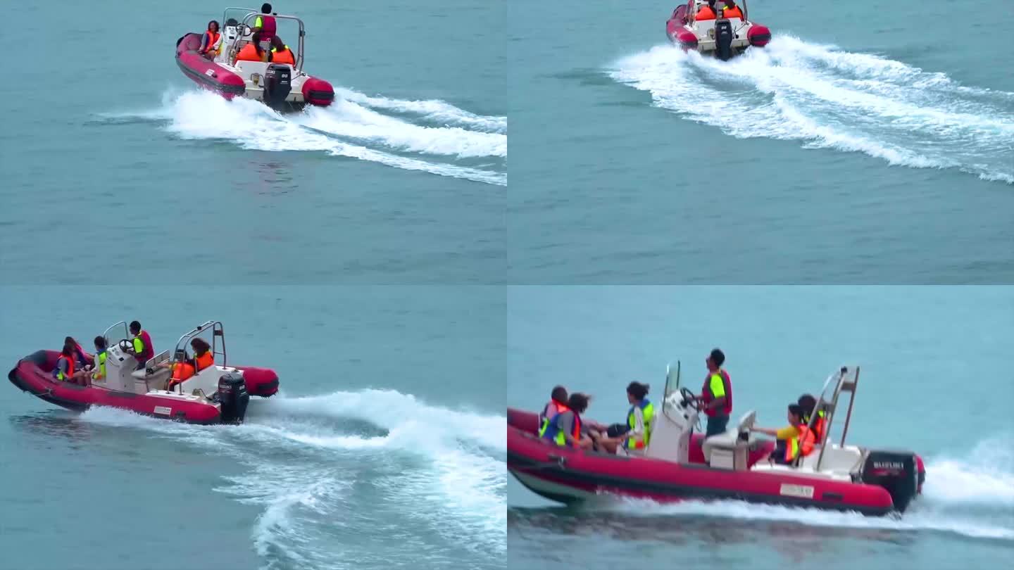 青岛 第一海水浴场 游艇载客飞驰视频素材