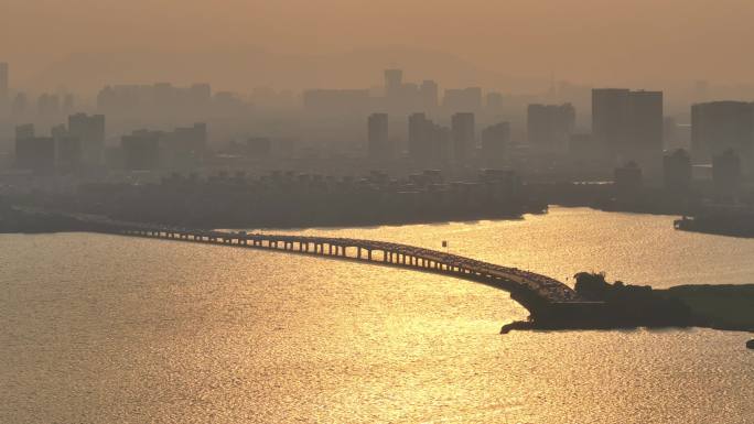 独墅湖 落日 独墅湖大道 工业园区 苏州