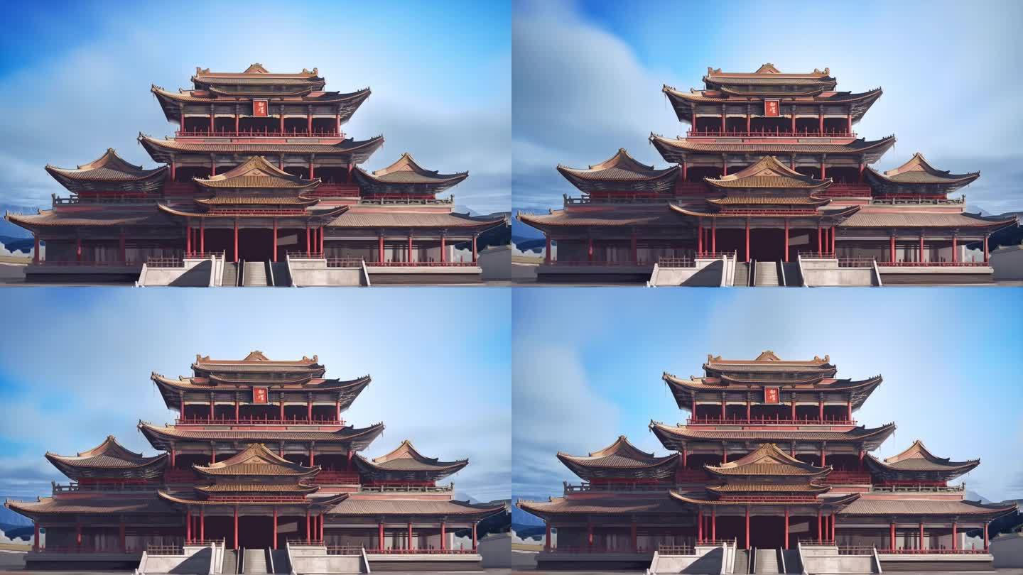 唐朝大气皇宫宫殿古代建筑宫廷舞蹈大屏背景