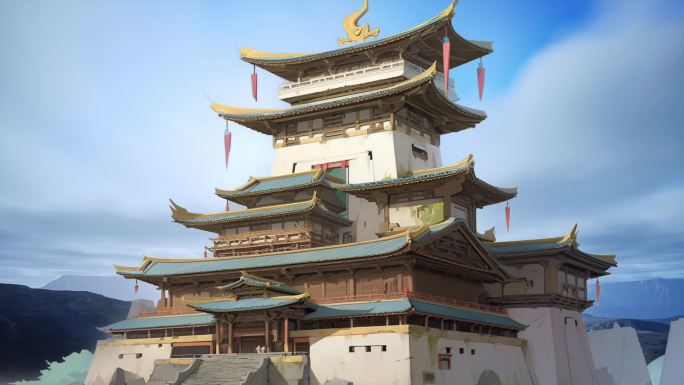 民族祭祀神庙藏族高原古代建筑舞台大屏2