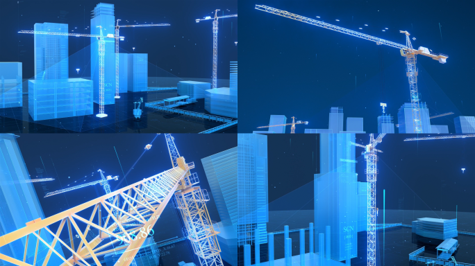 塔吊科技建筑施工现场城市生长三维动画素材