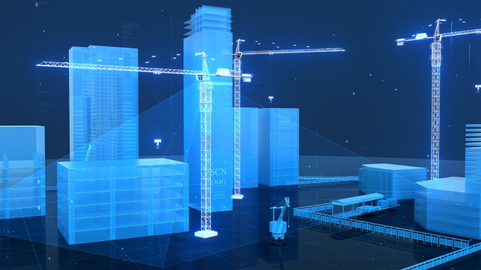 塔吊科技建筑施工现场城市生长三维动画素材