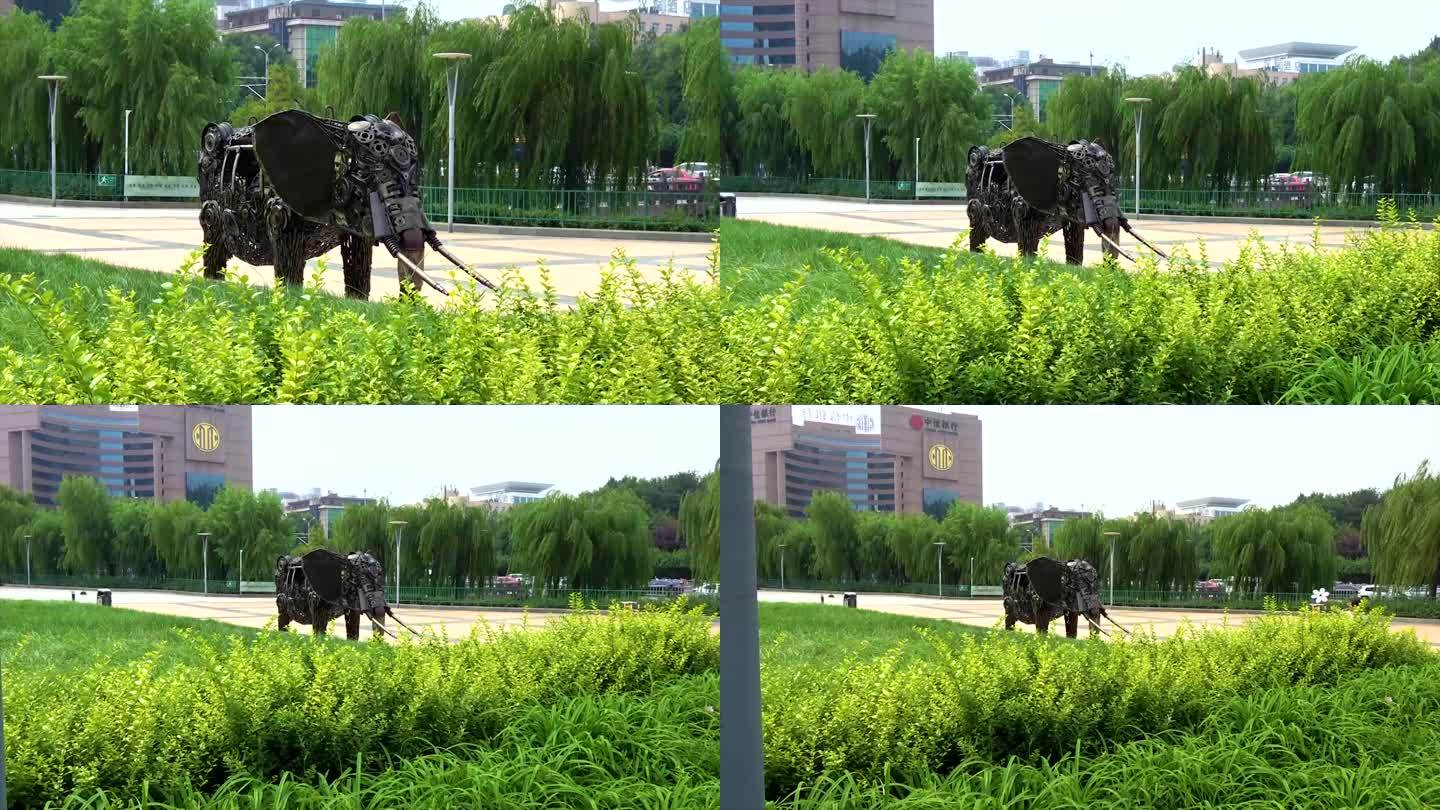 济南 泉城广场 钢铁大象景观艺术视频素材