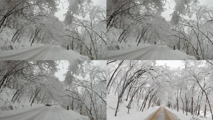 汽车在冰挂公路行驶