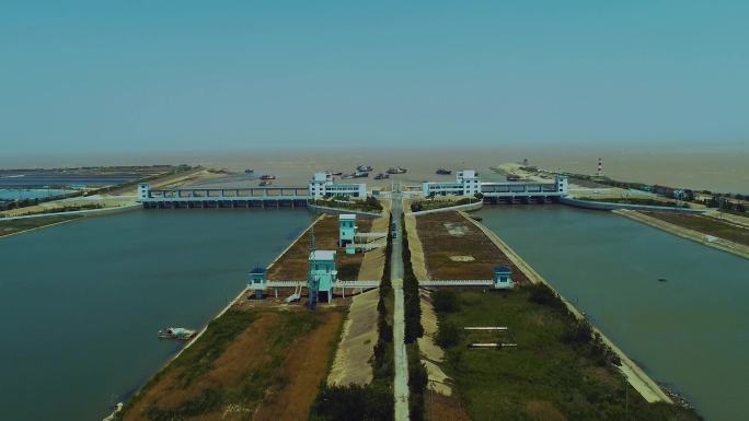 航拍淮河入海水道和苏北灌溉总渠
