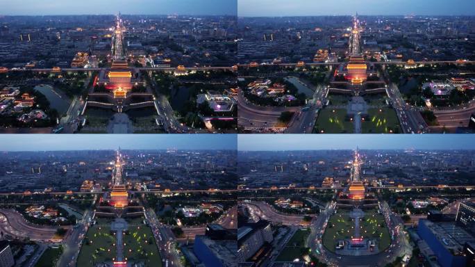 西安城墙永宁门夜景航拍