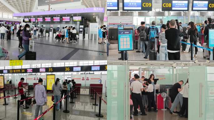 机场值机安检排队 机场人流 新郑机场