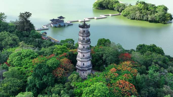 惠州西湖泗洲塔航拍中景