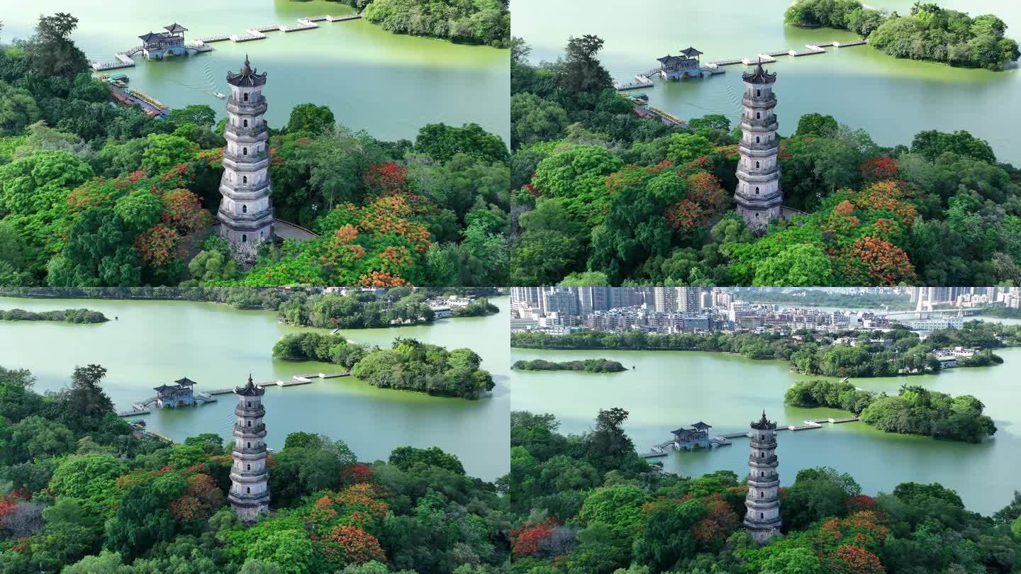 惠州西湖泗洲塔航拍中景