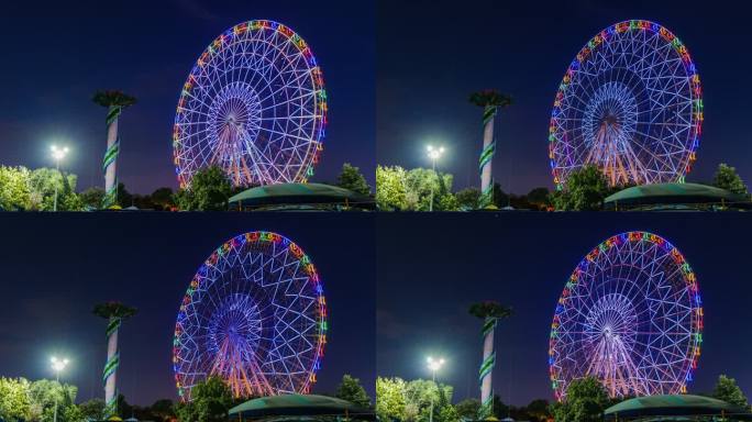 摩天轮游乐场夜景 彩灯霓虹灯闪烁延时