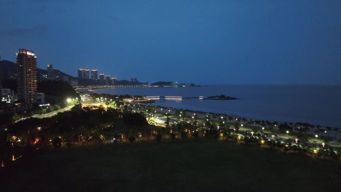 珠海海天公园露营夜景日月贝城市东岸