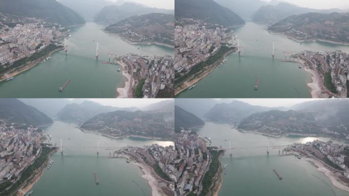 巴东县长江大桥大景4K航拍