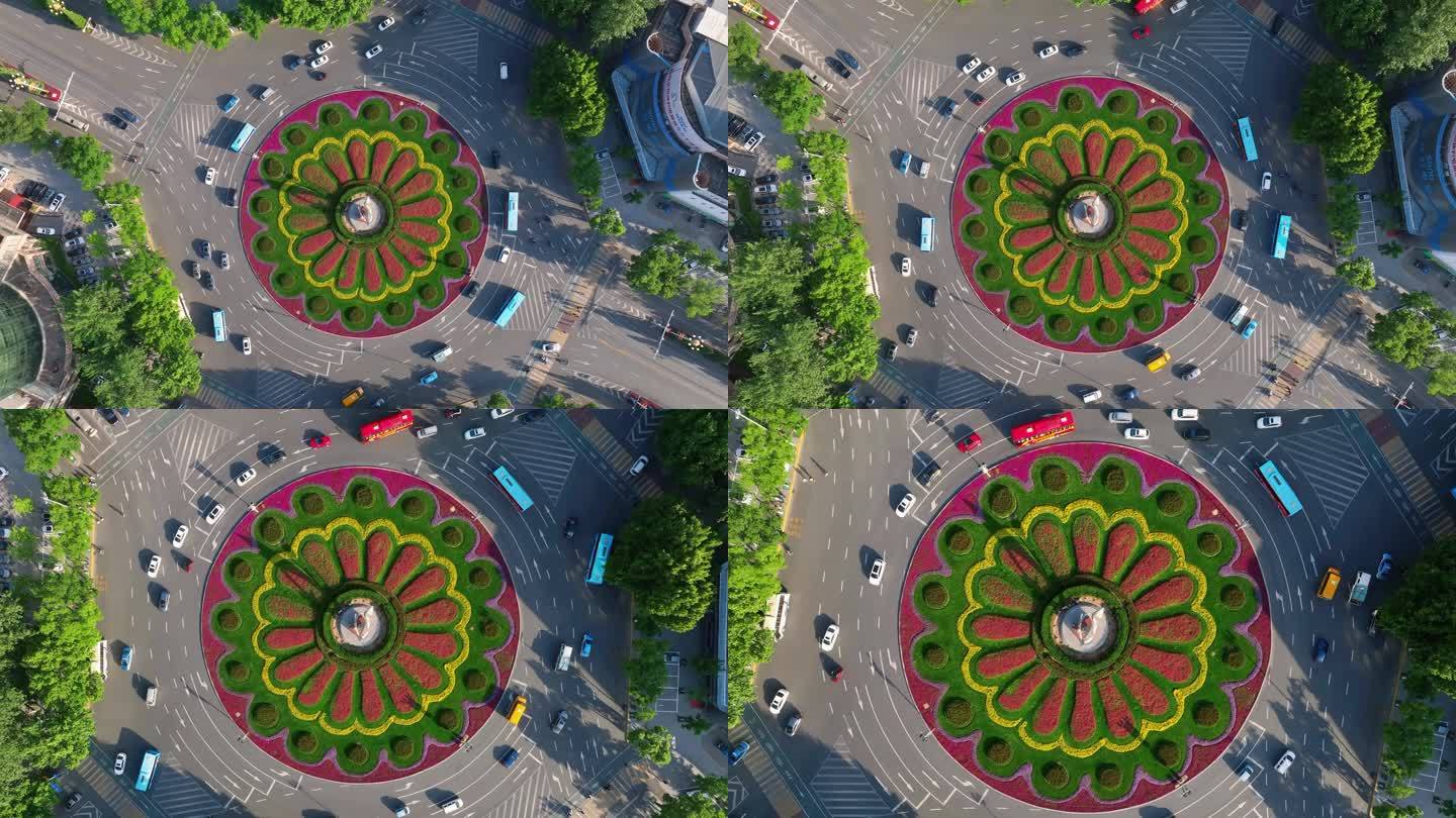【4k】城市交通环岛绿化带