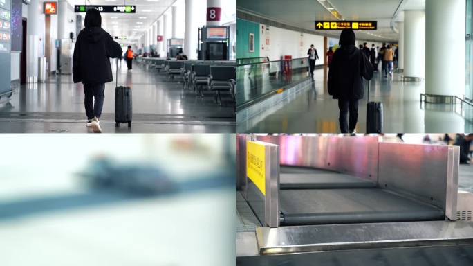 机场素材空境旅客乘客拖行李箱背影出发旅行