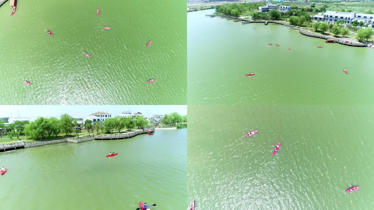 高邮清水潭公园皮划艇4K航拍