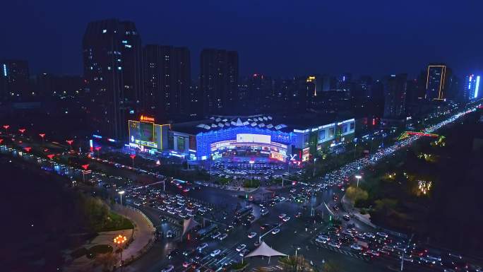 潍坊银座北海路夜景车水马龙航拍