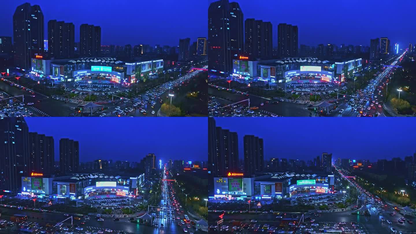 潍坊银座北海路夜景车水马龙航拍