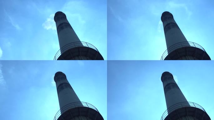 蓝天下工厂烟囱酒厂烟囱排放空气污染环保