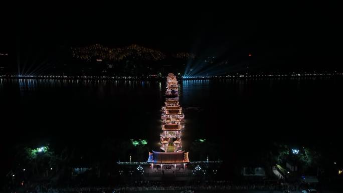 潮州广济桥航拍夜景