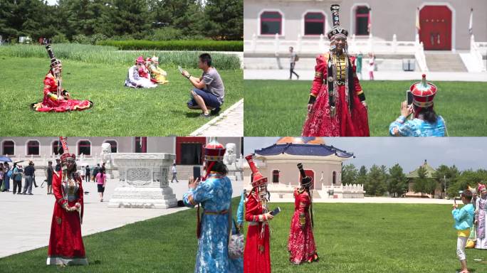 穿蒙古族服饰拍照打卡的游客