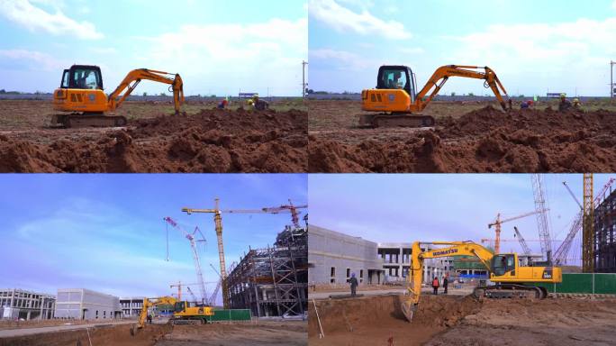 建筑工地挖掘机挖土工程素材