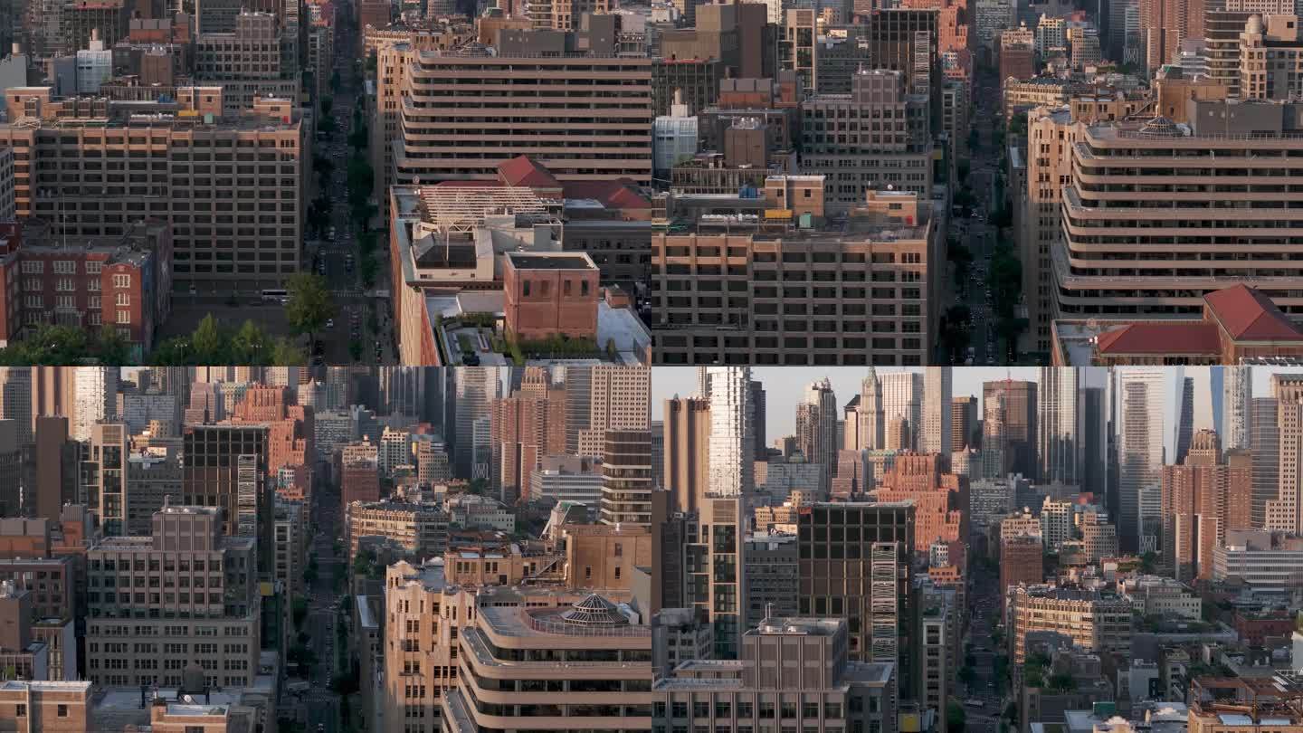 城市航拍纽约曼哈顿汽车车流交通摩天大楼