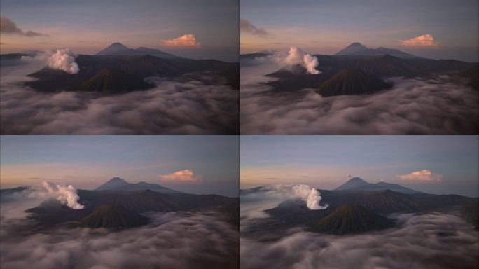 印尼布罗莫火山航拍延时日出平流雾