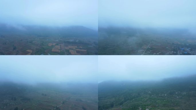 云雾 航拍大山  魅力大山 山间雨雾茫茫