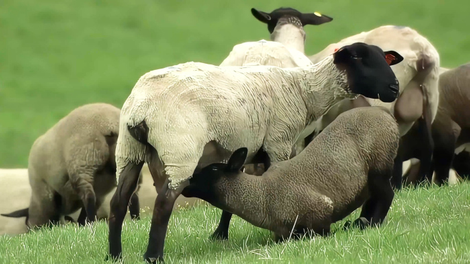 4K绵羊吃草哺乳群体