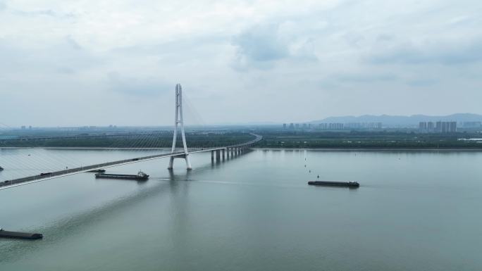 航怕南京鱼嘴湿地公园长江大桥船舶桥梁4K