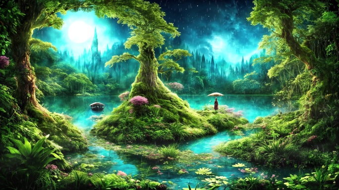 梦幻森林9 童话奇幻世界 下雨 4K背景