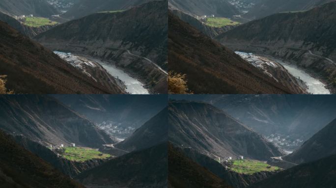 云南旅游风光深藏山区藏族田地村庄