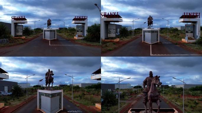 【4K可商用】毛里求斯道路中央的关公雕像