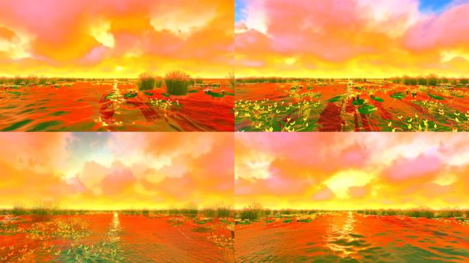 湖水湖面-红日彩霞背景