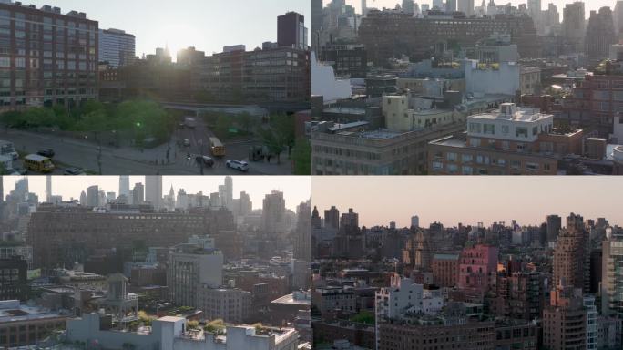 城市航拍纽约曼哈顿日出摩天大楼城市清晨