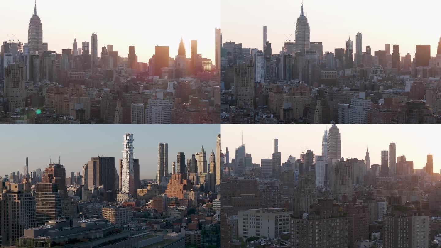 城市航拍纽约曼哈顿帝国大厦摩天大楼日出