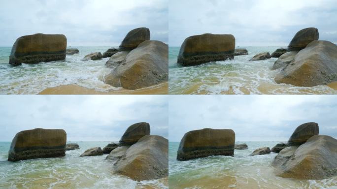 海景海边岩石礁石浪花 大海岸边石头海浪