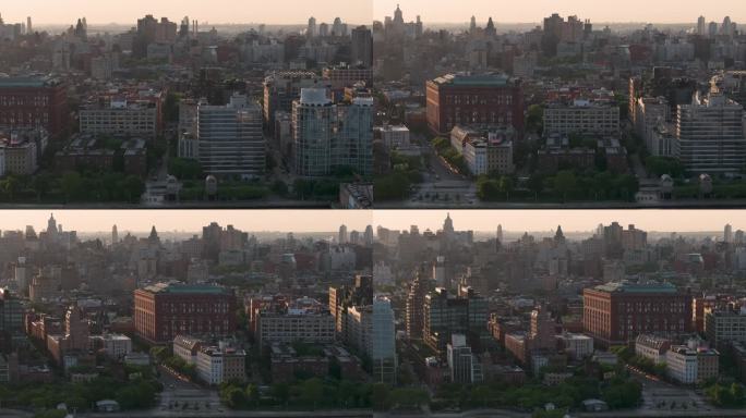 城市航拍纽约曼哈顿摩天大楼车流交通清晨