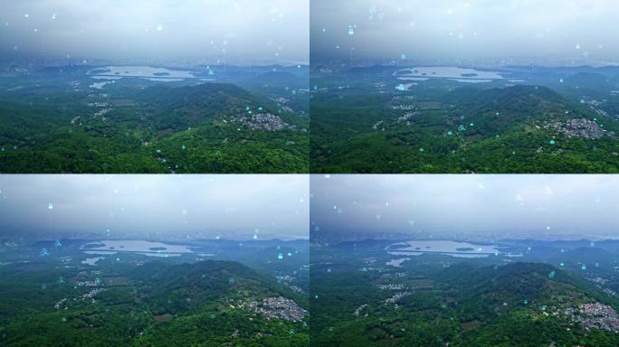 4K航拍科技粒子杭州西湖全景
