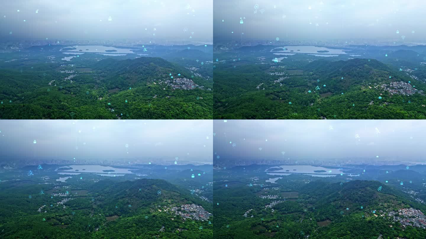 4K航拍科技粒子杭州西湖全景