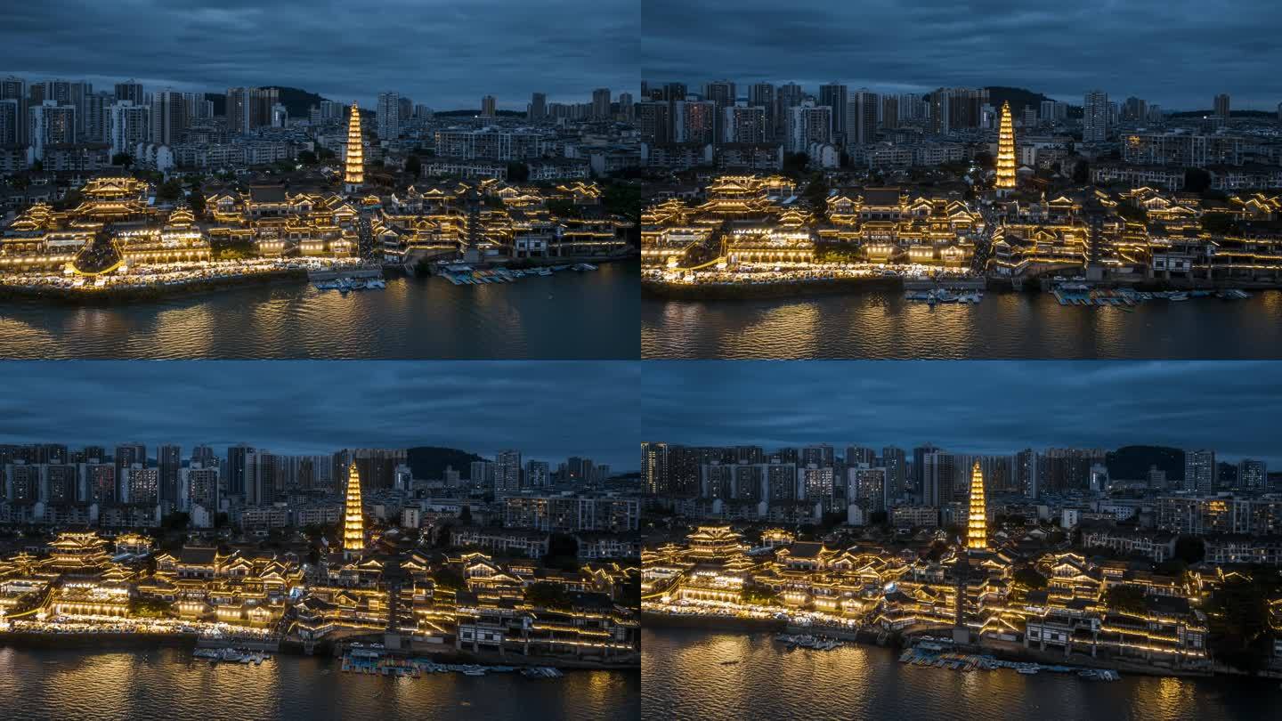 重庆合川文峰古街小熊集市夜景航拍延时4k