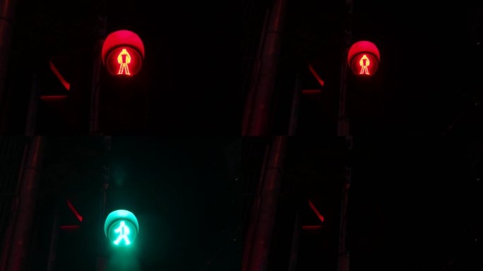 夜晚人行道红绿灯
