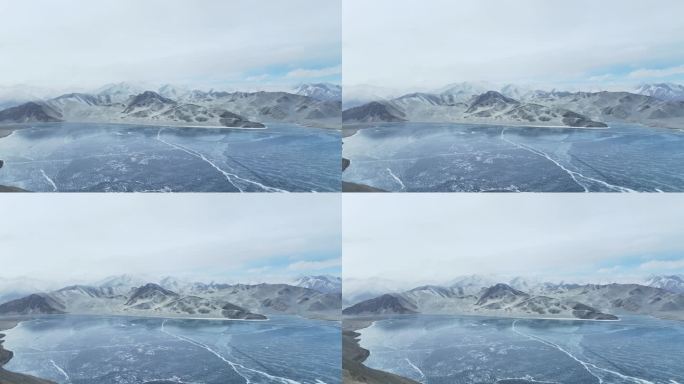 新疆喀什帕米尔高原白沙湖冰封湖面景观