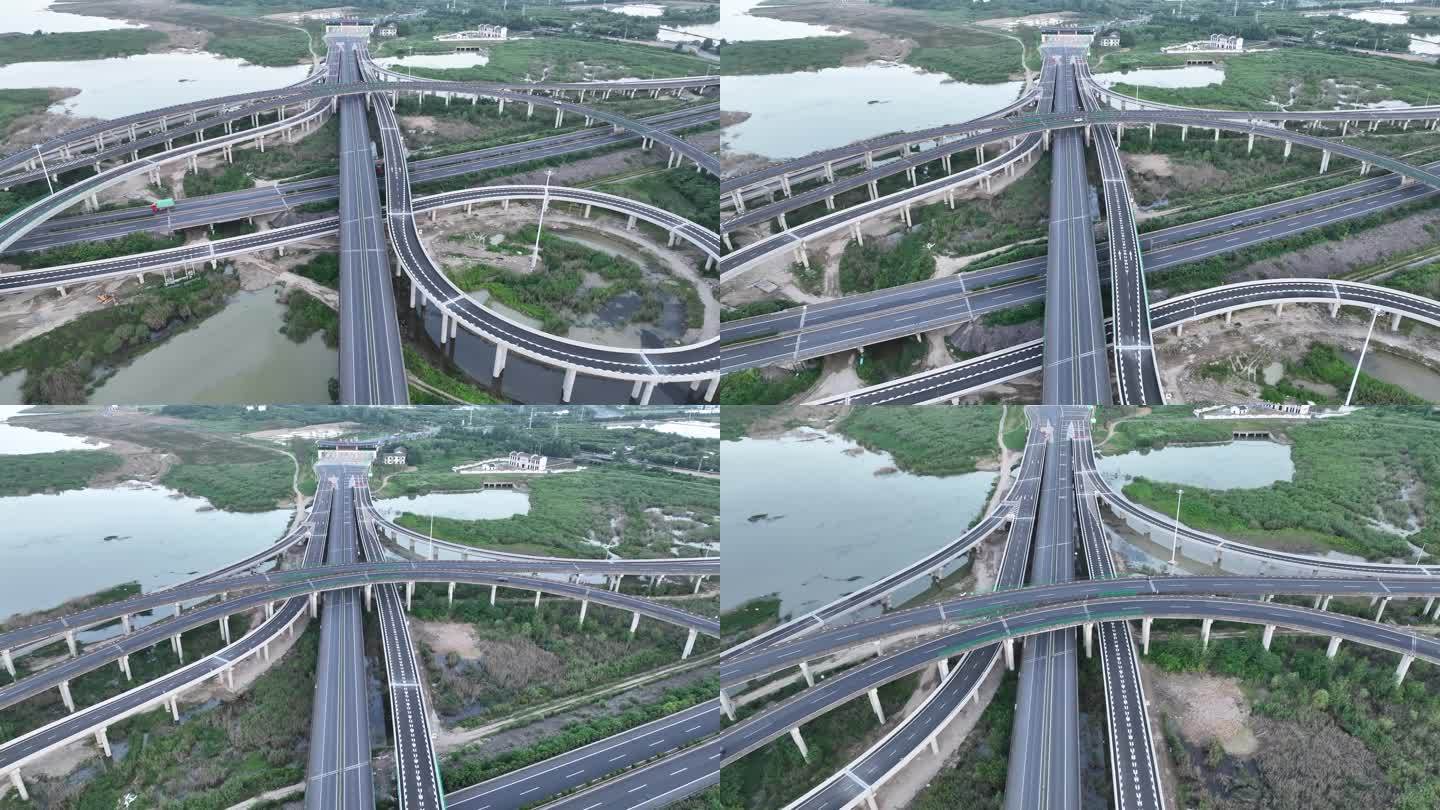 高速公路大型枢纽互通高架桥实拍原素材航拍