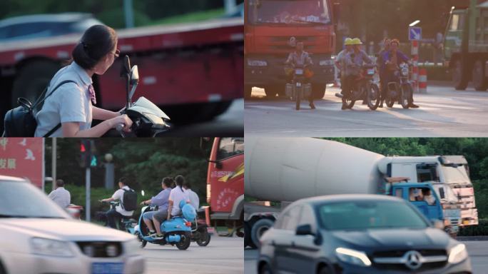 无锡道路车流马路上各种运输车大货车电动车