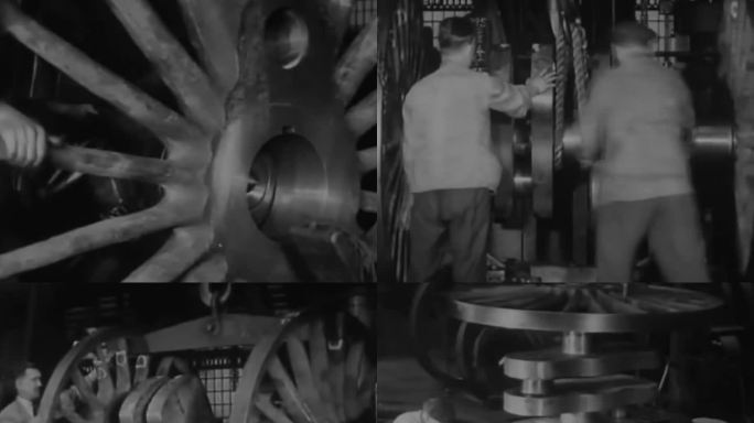50年代机车厂 火车车轮组装 火车轮